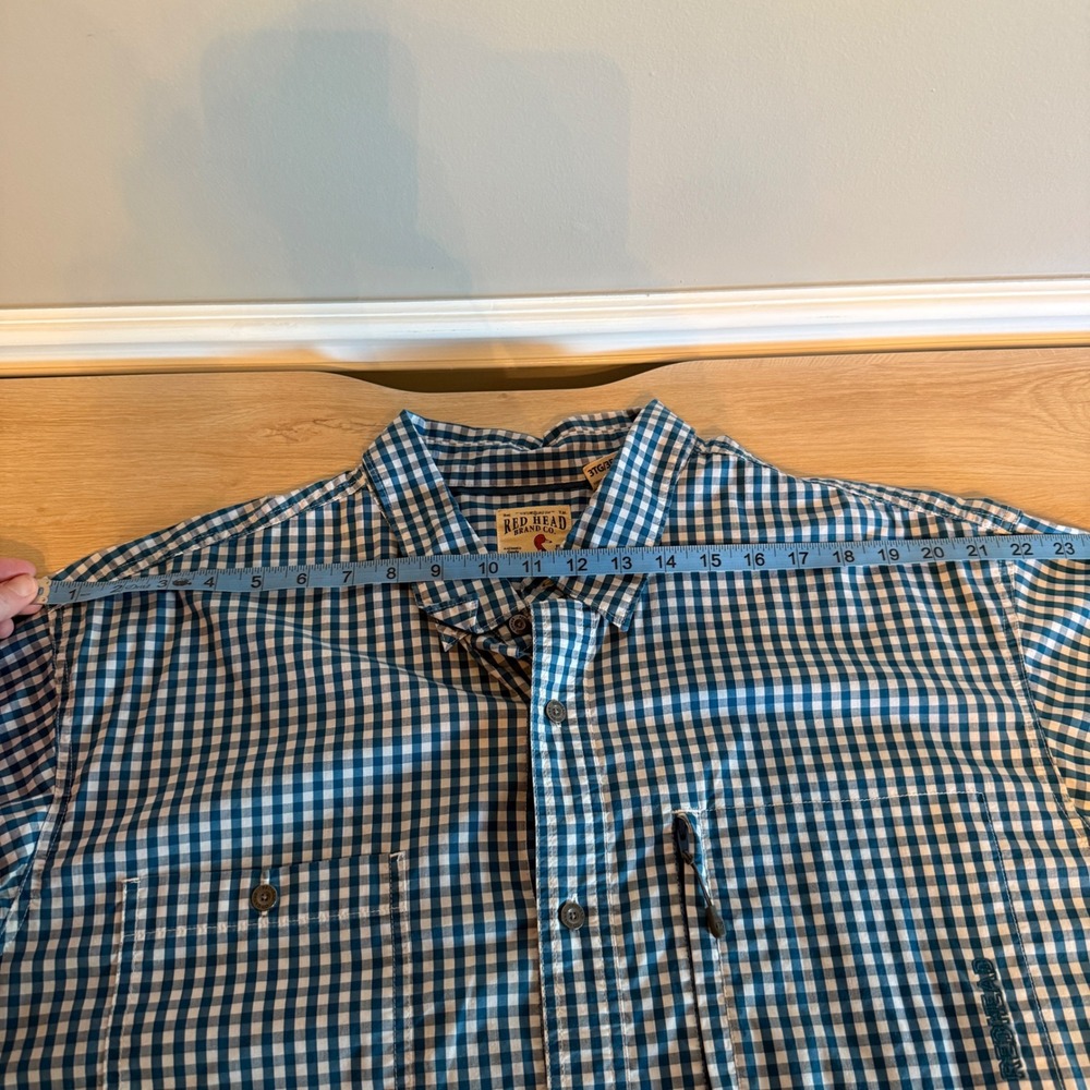 RedHead Mens Blue Gingham Short Sleeve Button Down Shirt Stretch 3XL 3TG - Picture 5 of 8